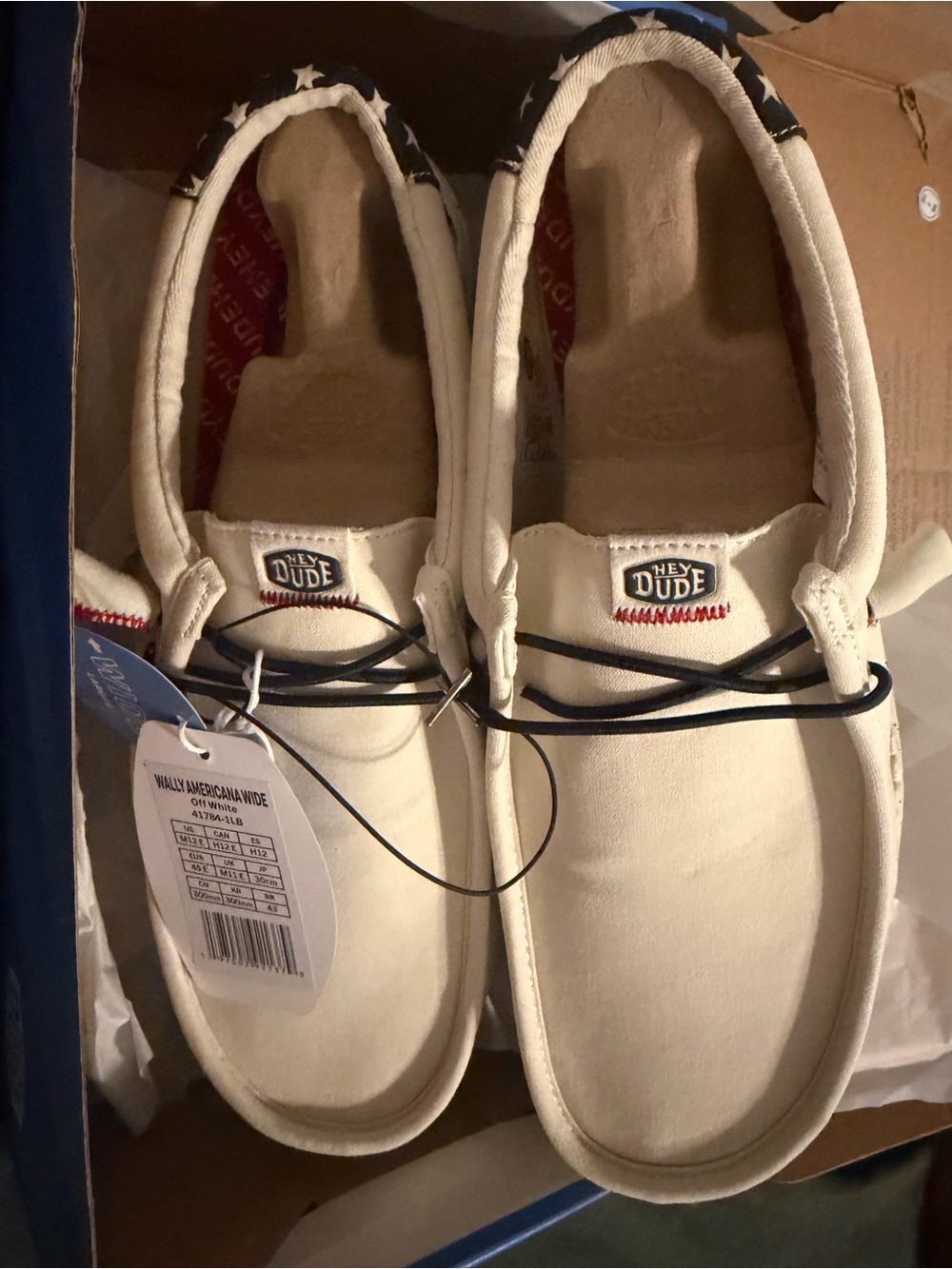NWT Hey Dude Wally Americana Off White, Red & Blue Shoes Men's 12 Wide 41784-1LB - Picture 2 of 4